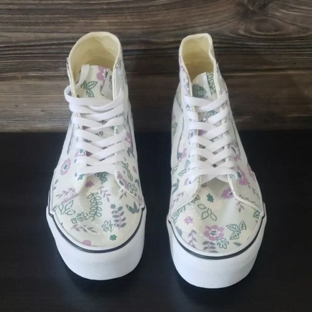 New Vans Sk8 Hi Tapered Stacked‎ Pastel Floral White Purple High Top Platforms